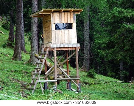 Hunting Blind On The Edge Of The Forest Above The Rhine River Valley (rheintal) And In The Liechtens