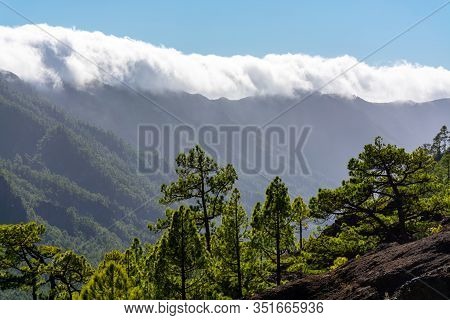 Cloud Waterfall Phenomenon At La Palma Island, Spain Near Viewpoint Cumbrecita In Caldera De Taburie