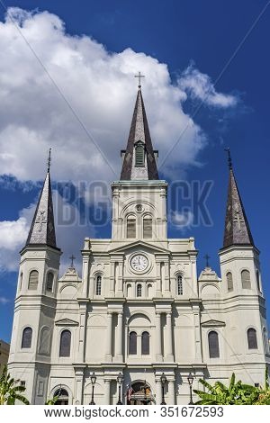 Saint Louis Basilica Cathedral Oldest Cathedral  Facade United States New Oreleans Louisiana. Built 