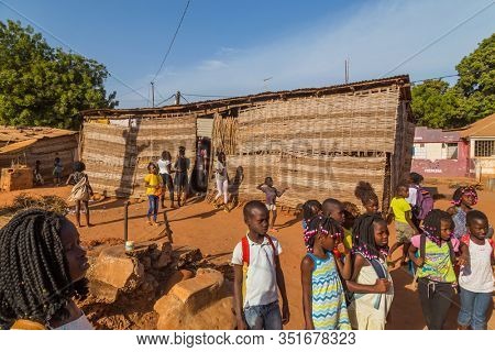 Bissau, Guinea-Bissau - January 5, 2020: group of African Kids at school, in rural Guinea-Bissau