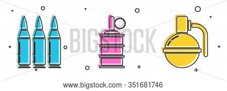 Set Bullet , Hand Grenade And Hand Grenade Icon. Vector