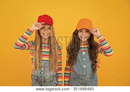 Modern Fashion. Kids Fashion. Girls Long Hair Wear Cap. Cute Children Wear Cap Snapback Hat. Little 