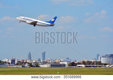 Warsaw, Poland. 21 July 2018. Airplane Boeing 737-524 (ew-250pa)-- Belavia Belarusian Airlines  Taki