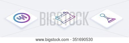 Set Isometric Line Gear Shifter, Car Battery And Gear Shifter. White Square Button. Vector