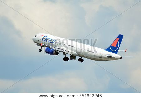 Warsaw, Poland. 26 July 2018. Airplane Tc-obk Onur Air Airbus A321-231 Taking Off From The Warsaw Ch