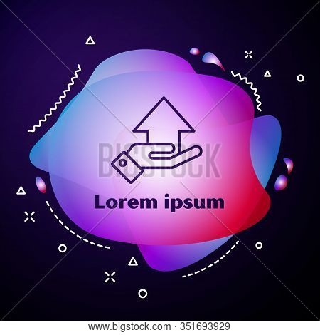 Purple Line Money On Hand Icon Isolated On Blue Background. Palm Holds Cash With Arrow Up. Cash Sala