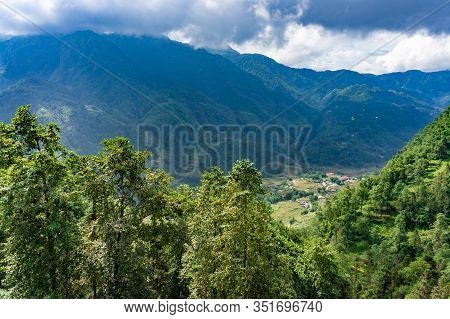 Beautiful Scenery, Popular Tourist Trekking Destination. Rice Field Terraces.  Mountain View In The 