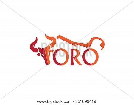 Toro Head Red Orange Stylized Alphabet Logo Bull Design Vector Illustration On White  Background