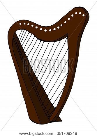 Hand Drawn Harp Doodle Icon Isolated On White Background. Vector Illustration.