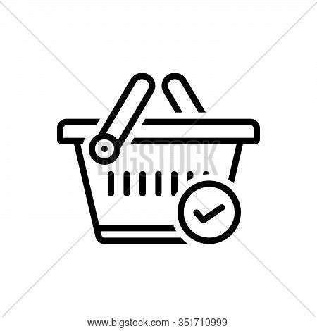 Black Line Icon For Tie Checked Merchandise Basket Buying Commerce Grocery Trolly Purchase Store Sup