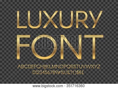 Gold Luxury Letters. Golden Font. Elegant Metal Effect. Vector Gloss Typography. Fashoin Digital Fon