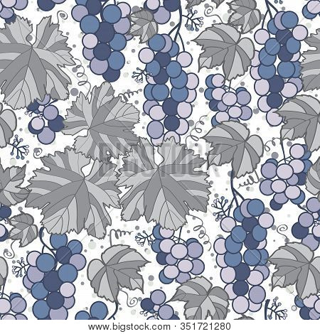 Vector Grey And Puple Grapes Seamless Pattern Print Background.