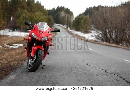 Krasnoyarsk, Russia - March 16, 2019: Red And Black Sportbike Honda Cbr 600 Rr 2005 Pc37.