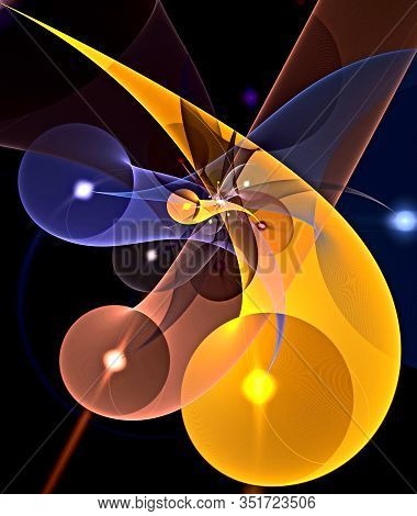 Abstract, Fractal, Computer-generated Image Of Multi-colored Geometric Shapes, Curves And Lines Rese