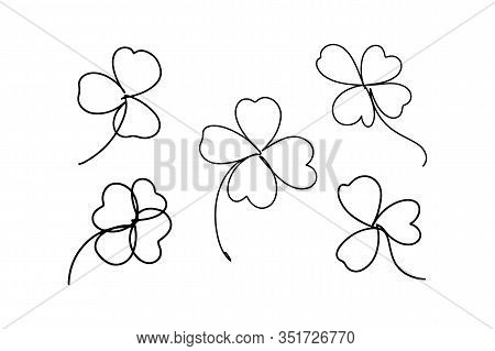 Continuous Line Art, Hand Drawn Shamrock Set.