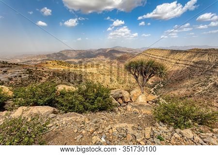 Beautiful Highland Landscape With Valley. Afar Region Near City Mekelle. Ethiopia, Africa Wilderness