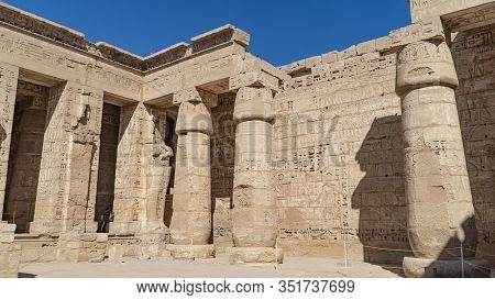 Temple Of Medinet Habu. Egypt, Luxor. The Mortuary Temple Of Ramesses Iii At Medinet Habu Is An Impo