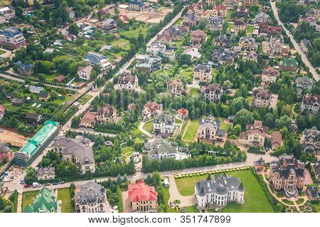 Beautiful Summer Panoramic Landscape. Birds-eye View Of Cottage Village Beresta