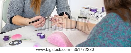 Manicure Process In Beauty Salon - Woman Hand Nails Care.
