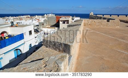The Whitewashed Buildings Of The City Mahdia, Viewed From The Top Of The Ottoman Fortress Borj El Ke