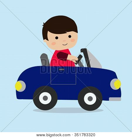 Cartoon Cute Boy Driving A Car Vector