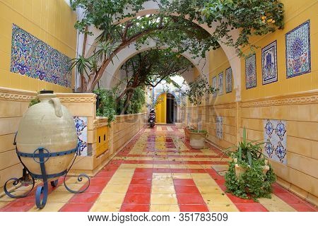 Mahdia, Tunisia - December 28, 2019: The Colorful Entrance To The Public Bath (hammam) Inside The Me