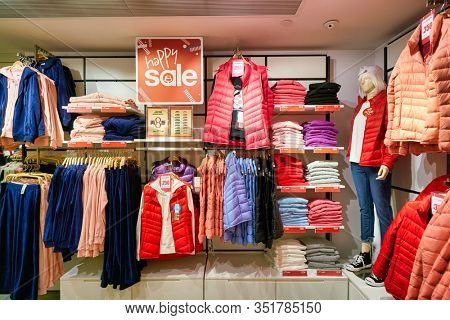 HONG KONG - JANUARY 22, 2019: interior shot of Bossini shop. Bossini International Holdings Limited and its subsidiaries is an apparel brand owner, retailer and franchiser, headquartered in Hong Kong.