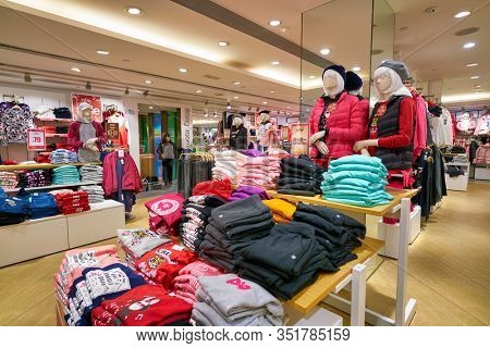 HONG KONG - JANUARY 22, 2019: interior shot of Bossini shop. Bossini International Holdings Limited and its subsidiaries is an apparel brand owner, retailer and franchiser, headquartered in Hong Kong.
