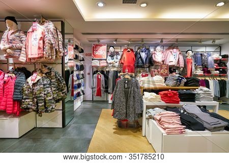 HONG KONG - JANUARY 22, 2019: interior shot of Bossini shop. Bossini International Holdings Limited and its subsidiaries is an apparel brand owner, retailer and franchiser, headquartered in Hong Kong.