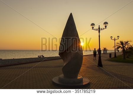 Russia, Sochi, October, 2019: Imeretinskaya Embankment, A Great Place To Relax On The Beach.