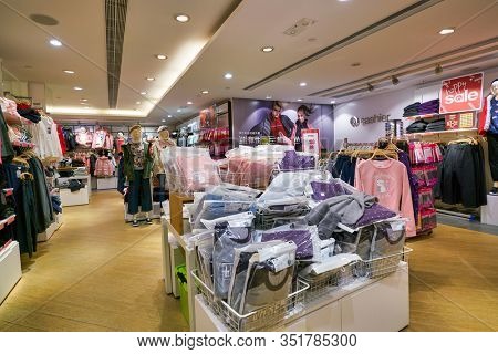 HONG KONG - JANUARY 22, 2019: interior shot of Bossini shop. Bossini International Holdings Limited and its subsidiaries is an apparel brand owner, retailer and franchiser, headquartered in Hong Kong.