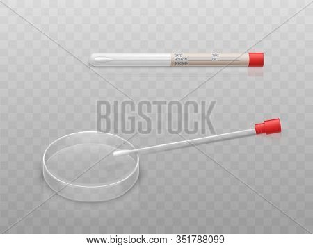 Medical Set For Sputum Analysis - Petri Dish And Q-tip With Cotton Swab In Glass Capsule. Individual