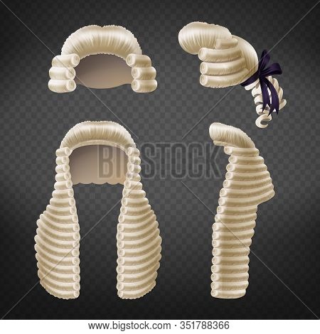 Long And Short 18th Century Men Curled Wigs Or Perukes Front And Side View 3d Realistic Isolated On 