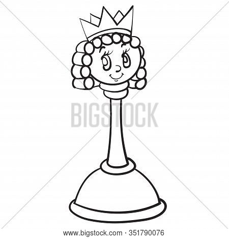 Chess Queen Character With Eyes And Facial Expressions, Outline Drawing, Nga Isolated Object Against