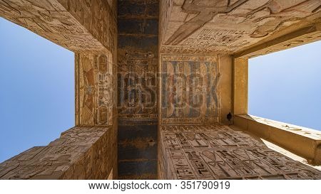 Temple Of Medinet Habu. Egypt, Luxor. The Mortuary Temple Of Ramesses Iii At Medinet Habu Is An Impo