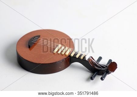 Yueqin Isolated On White Background Flat Lay. Image Contains Copy Space