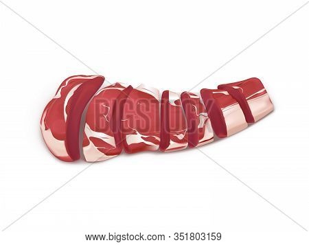 Raw Marbled Meat Fillet Sliced On Pieces Or Portions To Cook Steak Or Grill 3d Realistic Isolated On