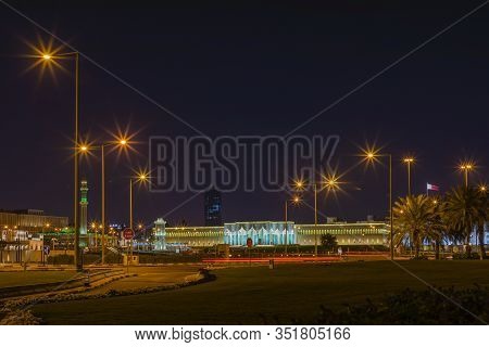 Doha Qatar Parliament Night View Beautyful Arcitaxture, This Photo Was Shot At Night Date Of  18-jan
