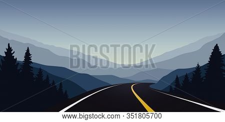 Asphalt Highway Between The Mountains Travel Landscape Vector Illustration Eps10