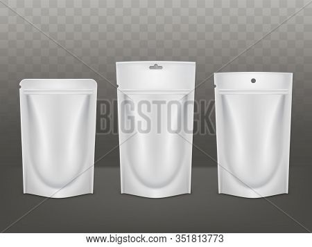 Goods Polyethylene Packaging Types 3d Realistic Set Isolated On Grey Background. Various Polythene S