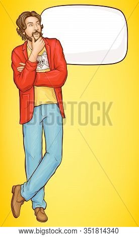 Bearded Hipster Man In Fashioned Clothing Whats Up To Something With Fingers At His Lips And Empty S