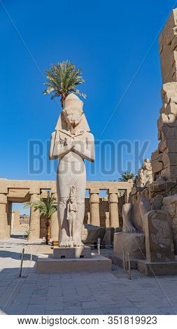 Karnak Temple In Luxor, Egypt. The Karnak Temple Complex, Commonly Known As Karnak, Comprises A Vast