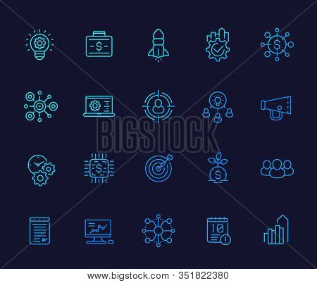Startup Line Icons, Product Launch, Project Management, Funding, Initial Capital, Ipo And Marketing
