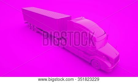 Heavy Truck Isolated On Pink Background 3d Illustration.