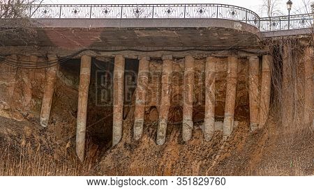 Landfall On The Construction Site. Due To Water Erosion.
