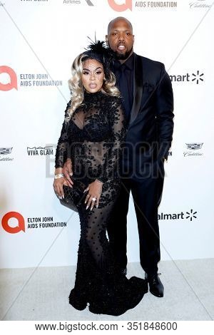 LOS ANGELES - FEB 9:  Terrell Suggs, Tasia Miller at the 28th Elton John Aids Foundation Viewing Party at the West Hollywood Park on February 9, 2020 in West Hollywood, CA