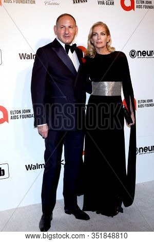 LOS ANGELES - FEB 9:  John Demsey, Pricilla Waters at the 28th Elton John Aids Foundation Viewing Party at the West Hollywood Park on February 9, 2020 in West Hollywood, CA
