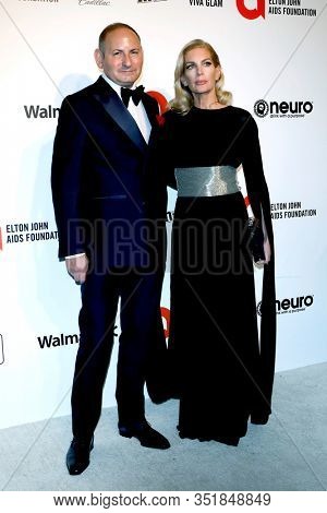 LOS ANGELES - FEB 9:  John Demsey, Pricilla Waters at the 28th Elton John Aids Foundation Viewing Party at the West Hollywood Park on February 9, 2020 in West Hollywood, CA