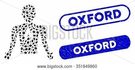 Mosaic Chest Pain And Distressed Stamp Watermarks With Oxford Phrase. Mosaic Vector Chest Pain Is Fo