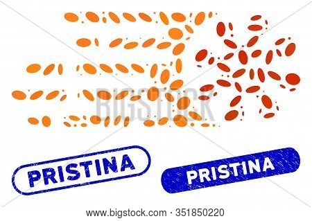 Mosaic Gone Viral And Grunge Stamp Watermarks With Pristina Phrase. Mosaic Vector Gone Viral Is Desi